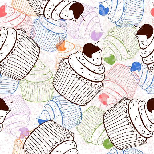 Berry. Vector multicolored muffins with cherry