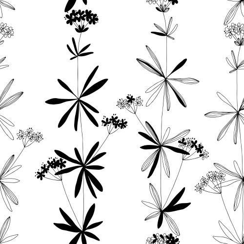 Illustration stylized plants with flowers in the style of doodle on white