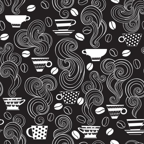 Vector image cups with coffee, coffee beans on black