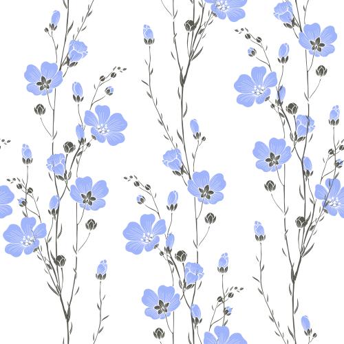 Flax. Vector flax twigs with flowers and buds on white