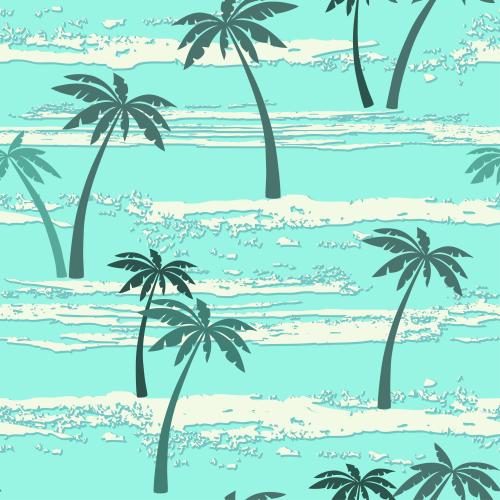Tree. Vector palms, turquoise sea with waves