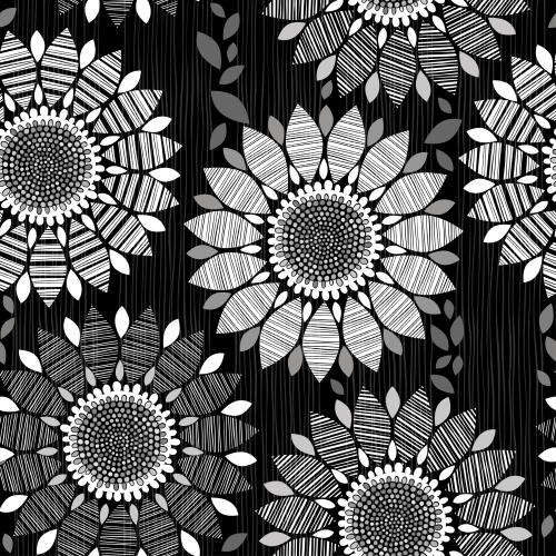 Vector image abstract flowers with striped petals vertical stripes on black