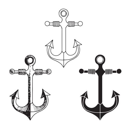 Anchor. Vector anchors three different options on white
