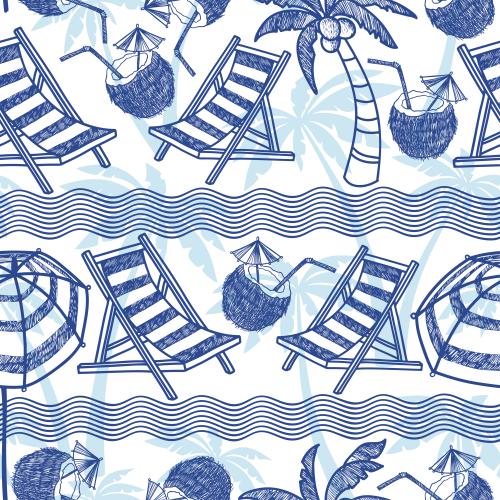 Deckchair. Vector palms waves symbols of beach leisure on white