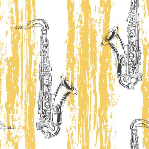 Saxophone. Vector saxophones yellow vertical textured stripes on white