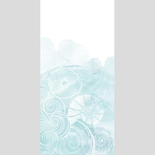 Illustration marine theme postcard with decorative waves nautiluses blue watercolor fragment and a place for text on white