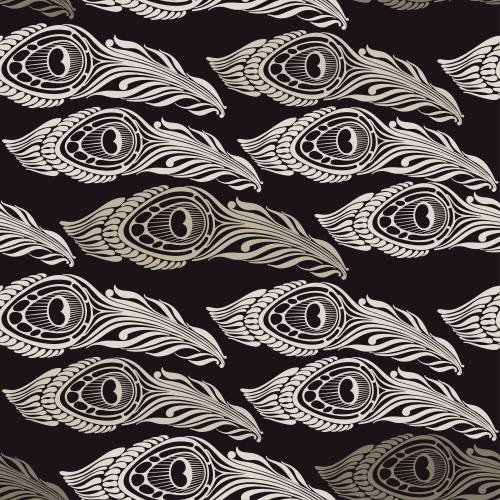 Feather. Vector stylized peacock feathers on black