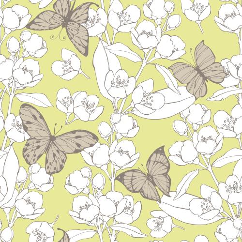 Butterfly. Vector jasmine and butterflies on green