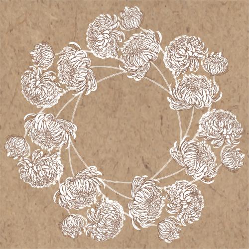 Chrysanthemum. Vector chrysanthemums round frame on craft