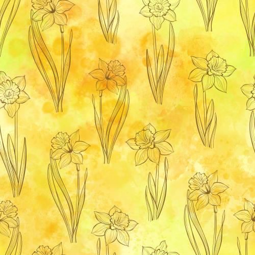 Raster image daffodils on yellow watercolor