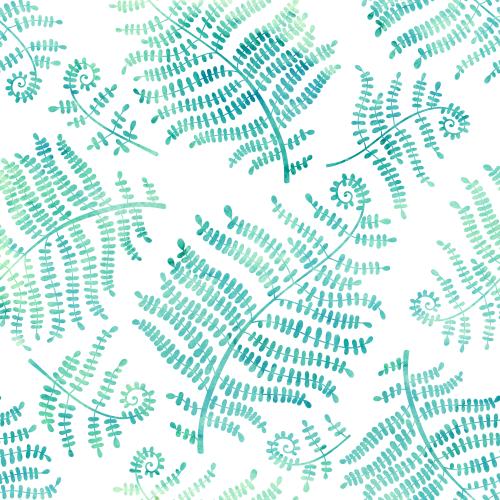Raster image watercolor fern leaves on white