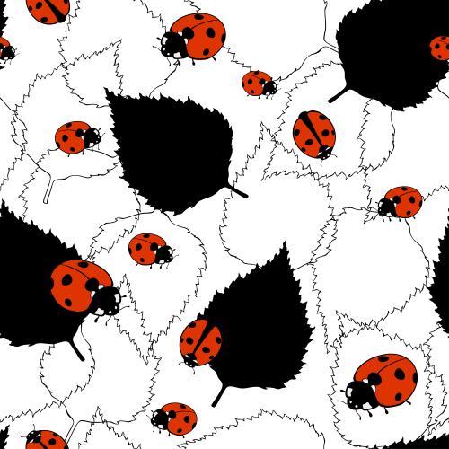 Ladybug. Vector leaves and ladybugs on white
