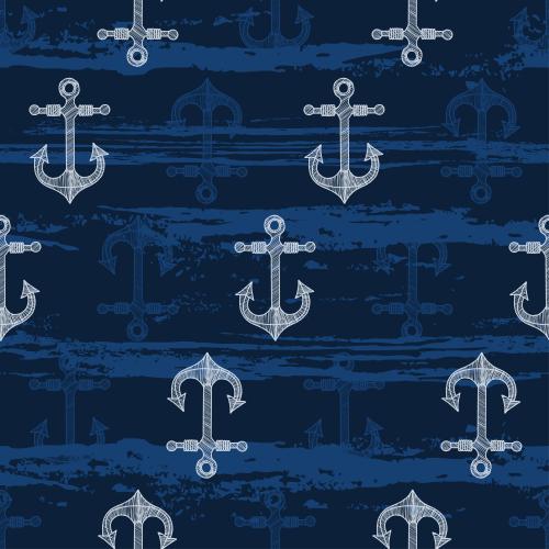 Anchor. Vector anchors textured waves on blue