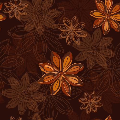 Anise. Vector stars of star anise, contours and silhouettes on dark brown
