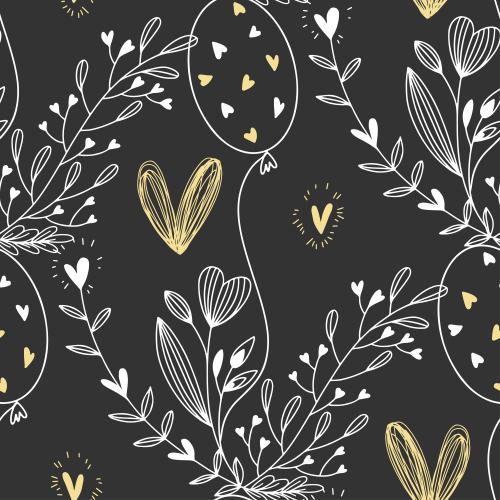 Valentine. Vector hearts flowers balloons on black