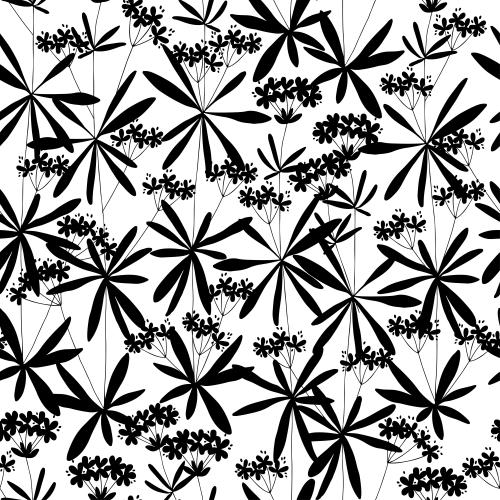 Illustration stylized plants with flowers, black silhouettes on white
