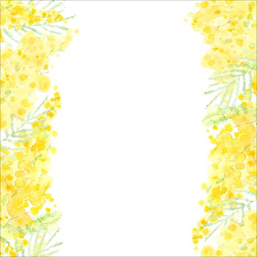 Raster image watercolor mimosa, centered text on white