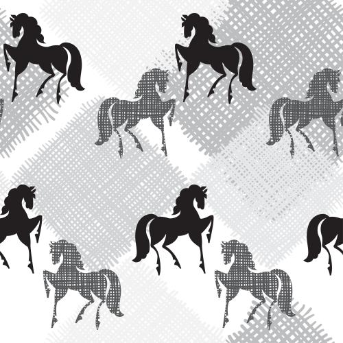 Animals. Vector horse silhouettes monochrome checkered squares on white