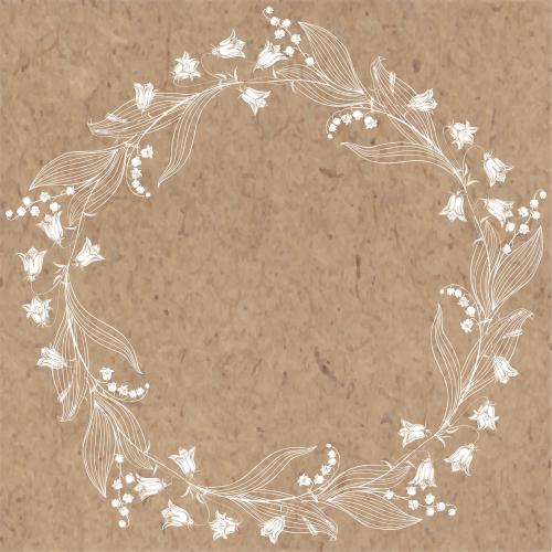 Vector image round frame-wreath of bells and lilies of the valley on kraft