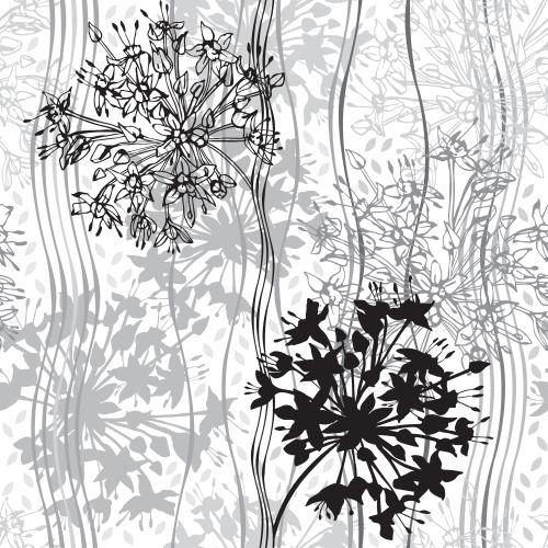 Vector image abstract flower clusters contours silhouettes leaves wavy lines on white