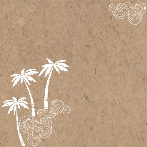 Palm. Vector palm trees, waves, cloud, place for text on craft
