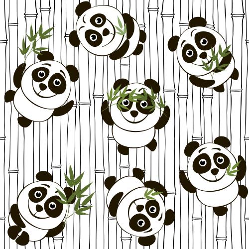 Vector image bamboo stems cute cartoon pandas with green bamboo branches