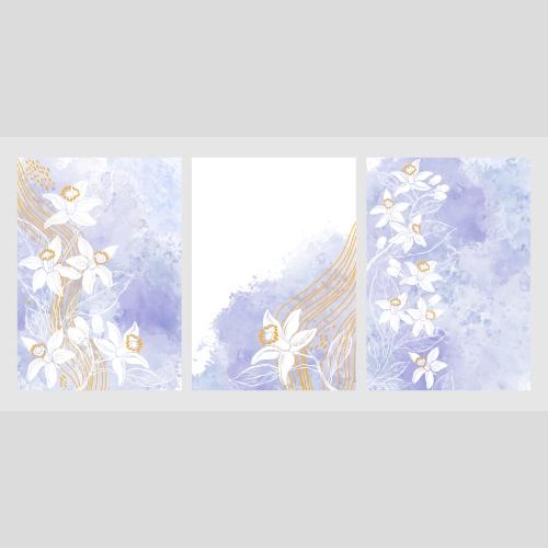 Vector image neroli wavy lines on watercolor three postcards