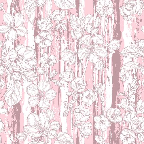 Apple tree. Vector apple tree flowers, japanese loquat, branches with flowers on pink textured