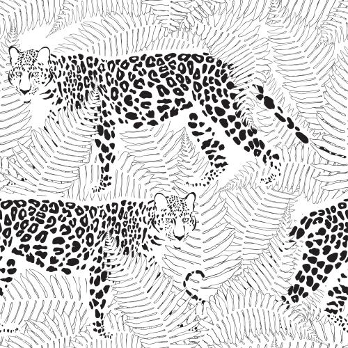 Leopard. Vector leopards in the leaves of fern on white