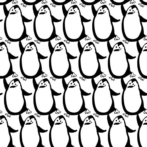 Wintry. Vector Pattern cute cartoon penguins on white