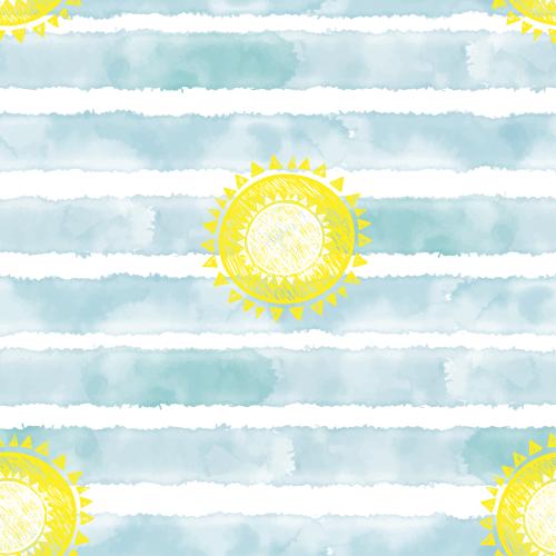 Illustration sun and blue watercolor stripes on white