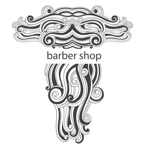 Illustration stylized mustache and beard, barber shop sign on white