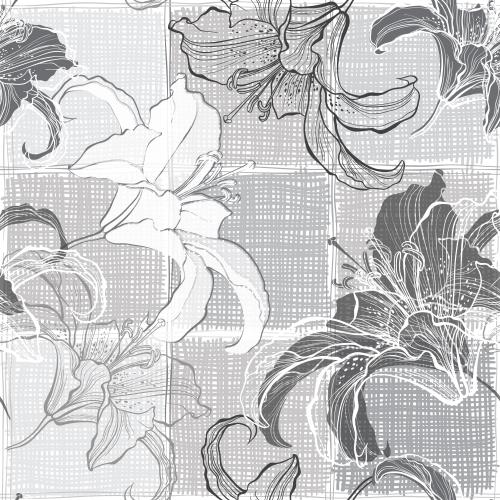 Square. Vector lilies on checkered squares