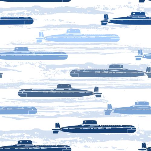 Submarine. Vector submarines, stylized waves on white