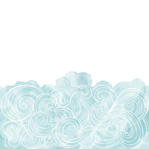 Illustration decorative waves on a blue watercolor fragment, space for text on white