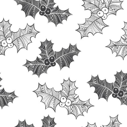 Holly. Vector stylized sharp leaf contours and silhouettes on white
