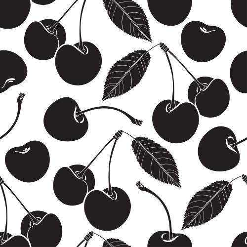 Berry. Vector black silhouettes of cherries on white