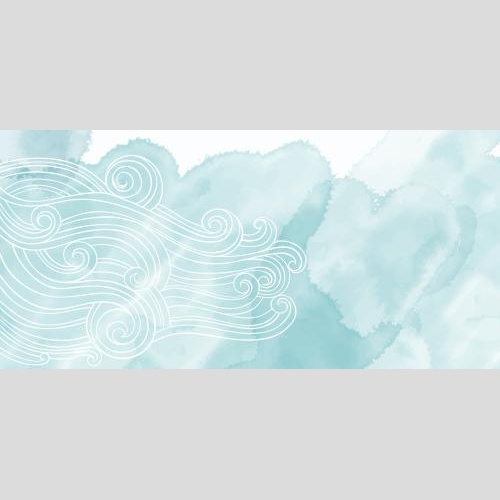Illustration decorative waves on blue watercolor