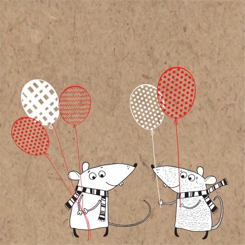 Birthday. Vector two cartoon mice with balloons, place for text on craft