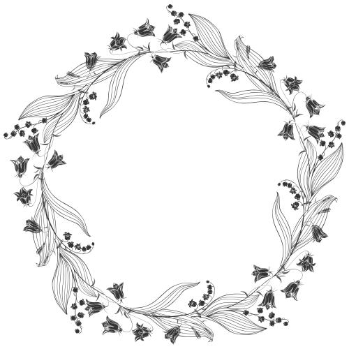 Vector image round frame-wreath of bells and lilies of the valley on white