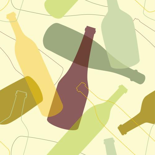 Drink. Vector multicolored wine bottles, contours and silhouettes