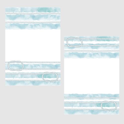Card. Vector two postcards with a nautical theme watercolor stripes ropes nautical knots and space for text