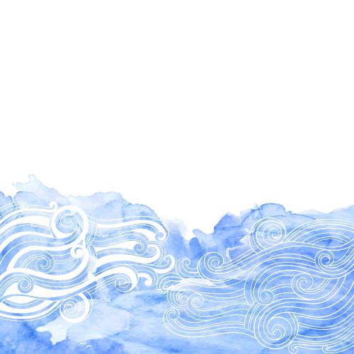 Vector image decorative waves on a blue watercolor, space for text on white