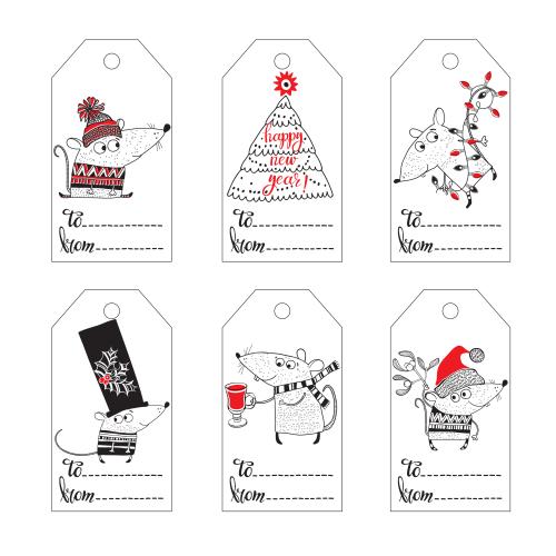 Tag. Vector tags with new year's mice