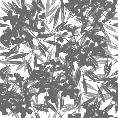 Vector image monochromatic silhouettes of abstract flowers and leaves on white