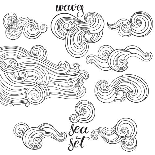 Illustration waves collection on white