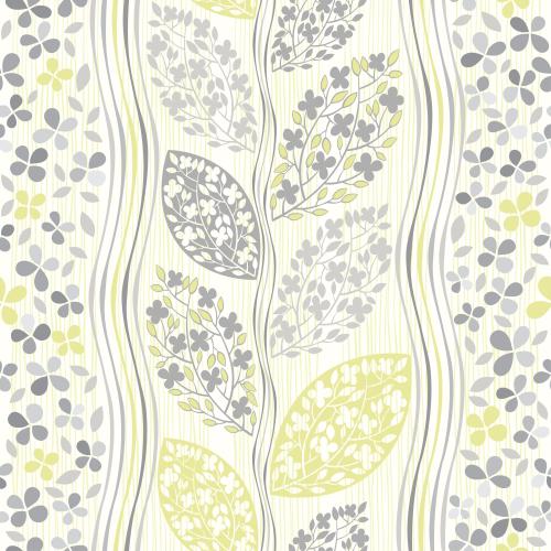 Vector image flowers, flowering branches, wavy and straight stripes, gray and green colors