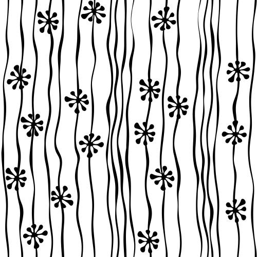 Illustration vertical wavy stripes with abstract flowers black-and-white