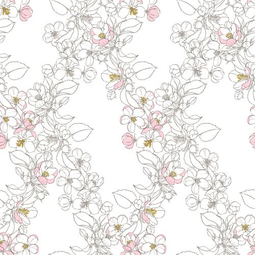 Apple tree. Vector apple tree flowers on white