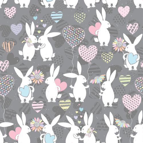 Balloon. Vector cute rabbits with hearts balloons daisies on gray with decorative hearts